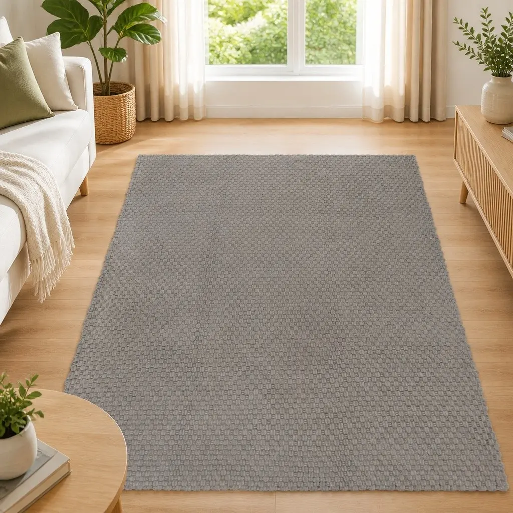 Grey Cotton Rectangular Rug 120x180 cm Rope Woven Decor Floor Protection Living