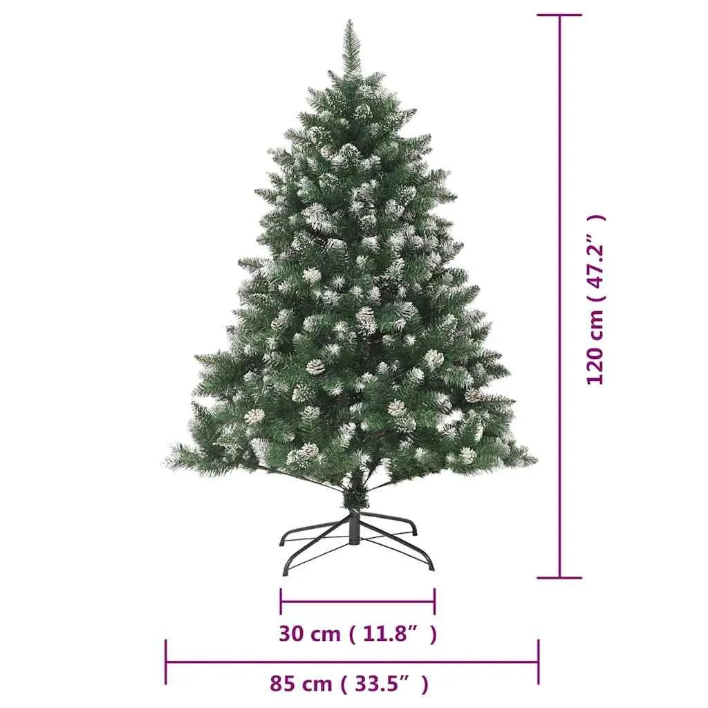 Artificial Christmas Tree 120cm Green for Home Decoration with Hinged Branches and Snow Flocked Tips