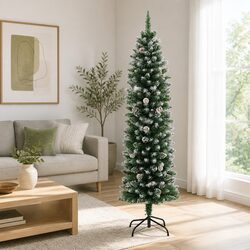 Artificial Slim Christmas Tree 180cm Green PVC with Stand Holiday Seasonal