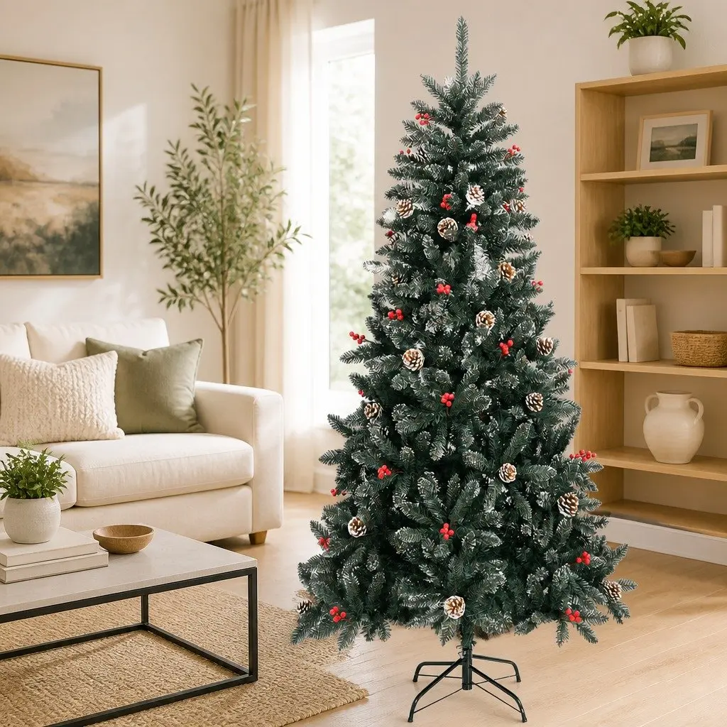 Artificial Christmas Tree Holiday Decor 210cm Green PVC Hinged Branches