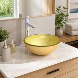 30x12cm Above-Counter Gold Tempered Glass Sink