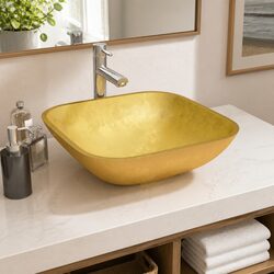 42x42x14 cm Glass Vessel Sink – Gold Finish
