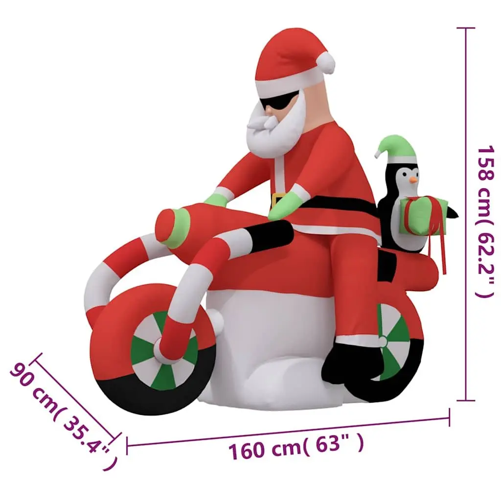 Christmas Inflatable Santa on Motorcycle LED Yard Decoration 158cm Holiday