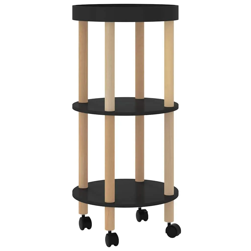3-Tier Kitchen Trolley Black Storage Cart Engineered Wood Wheels Lockable