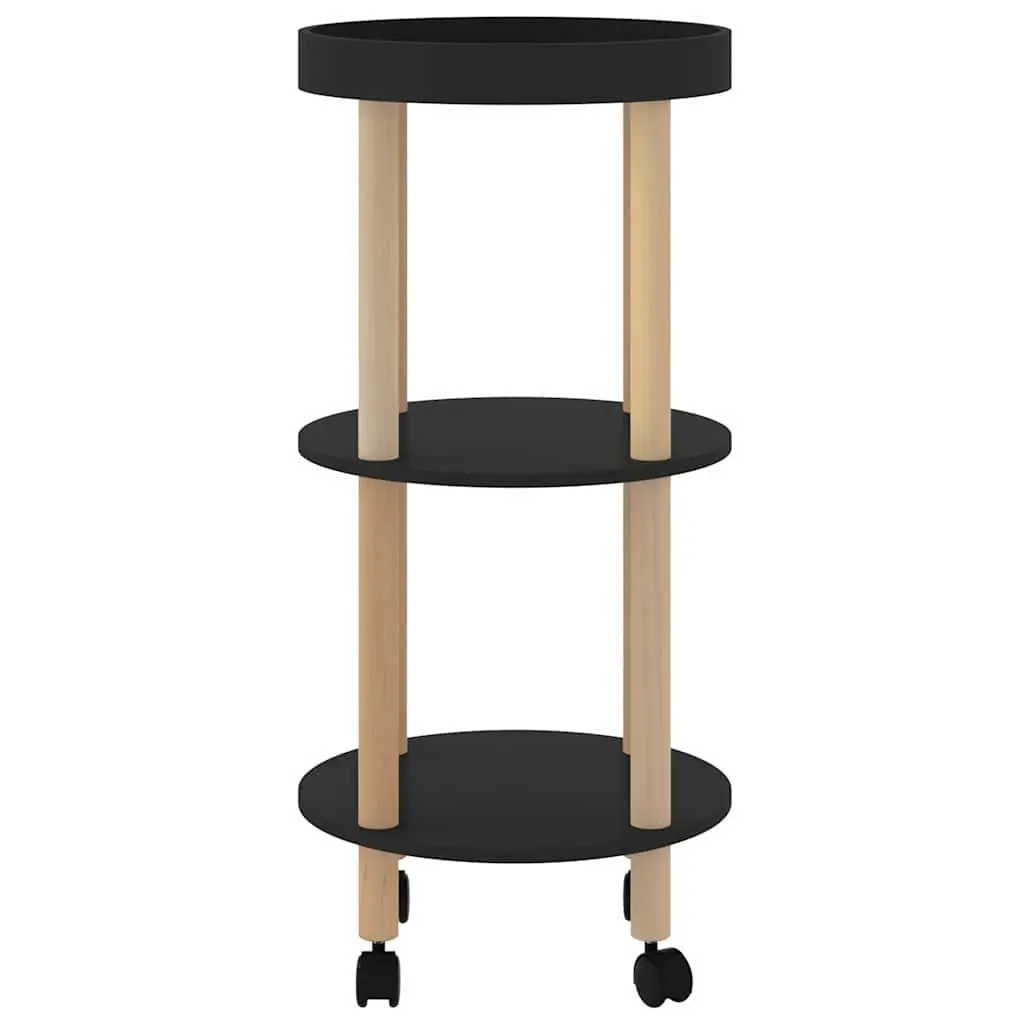 3-Tier Kitchen Trolley Black Storage Cart Engineered Wood Wheels Lockable