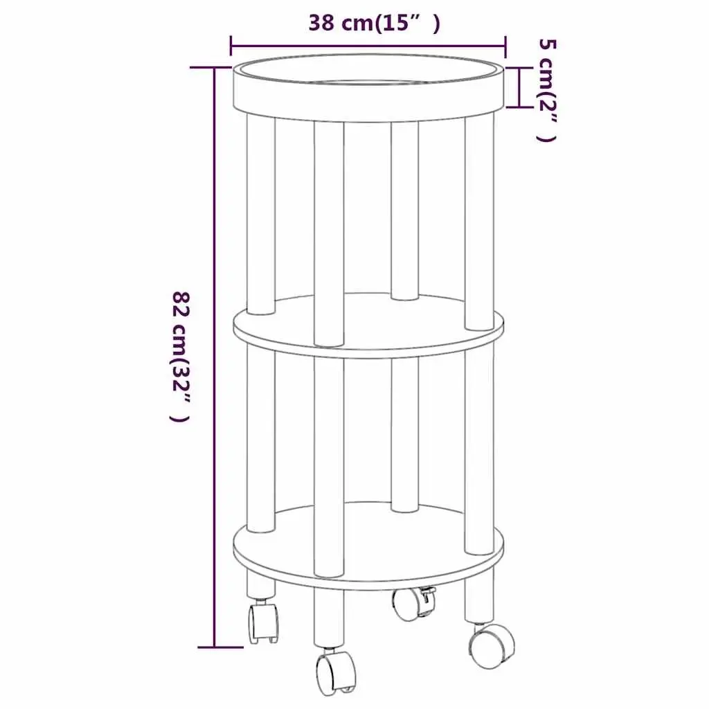 3-Tier Kitchen Trolley Black Storage Cart Engineered Wood Wheels Lockable