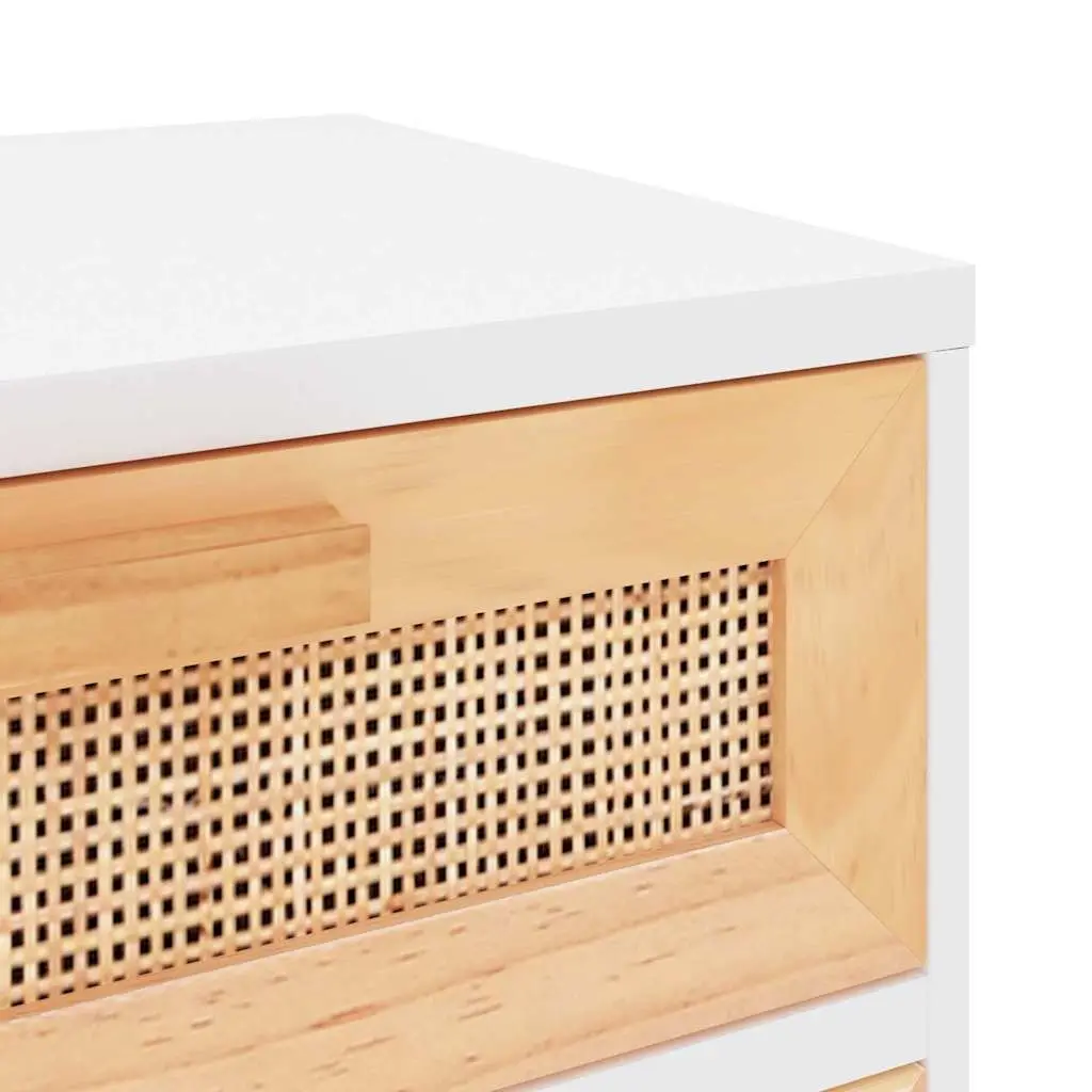 Bedside Table White Engineered Wood Rattan Weaving Storage Compartment
