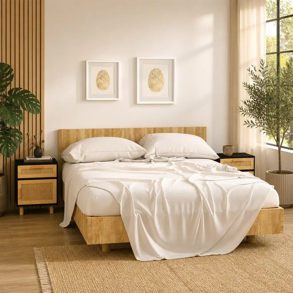 Bedside Cabinet Set 2 Pcs Black Solid Pine Wood Rattan Nightstand Storage Drawer