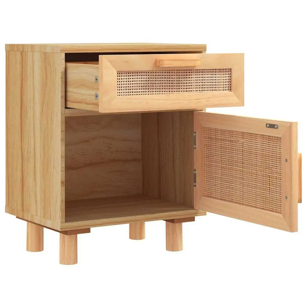 Bedside Cabinet 2 pcs Brown Solid Wood Pine Rattan Storage Drawer Nightstand
