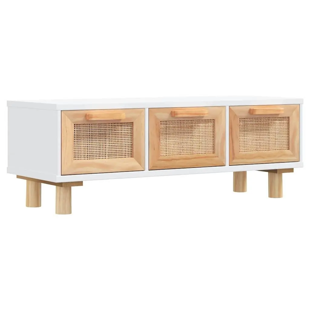 Coffee Table Living Room White 80x40x30cm 3 Drawers Rattan Weaving Storage