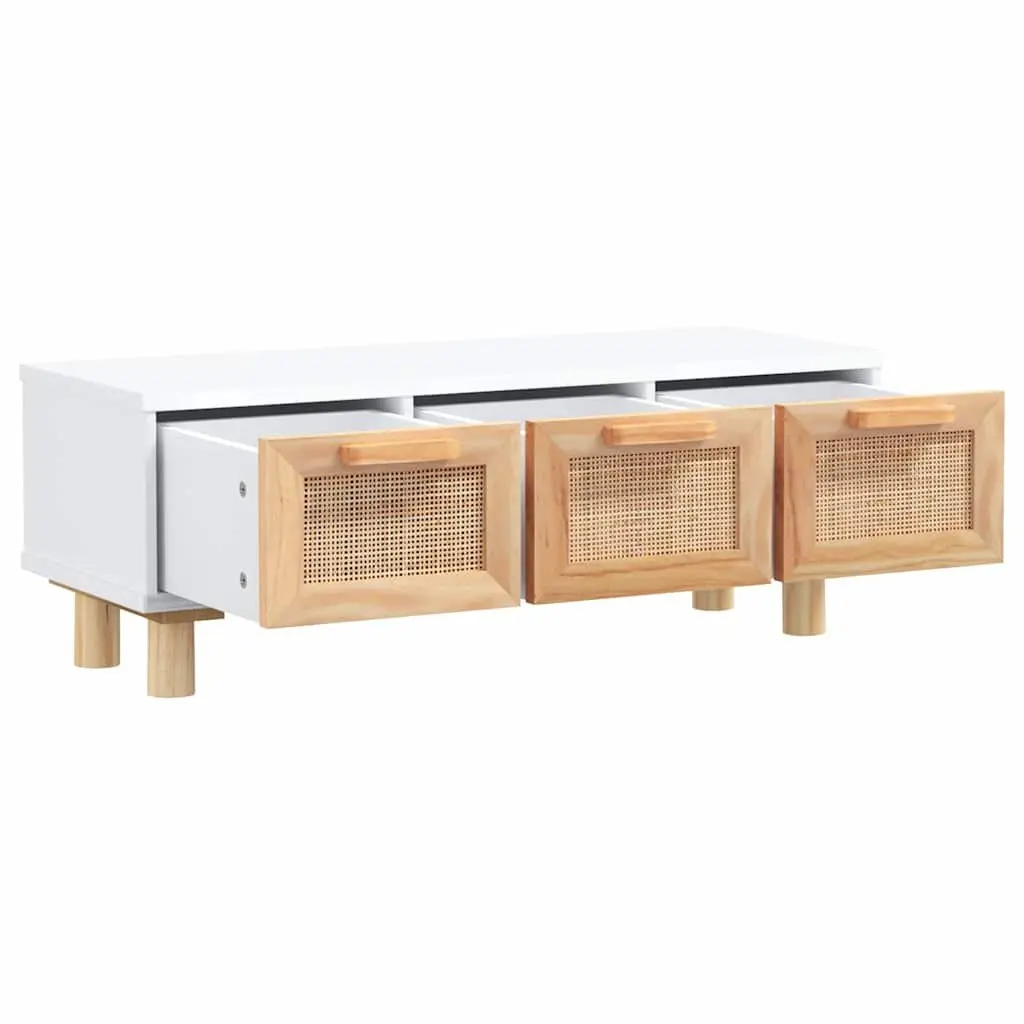 Coffee Table Living Room White 80x40x30cm 3 Drawers Rattan Weaving Storage