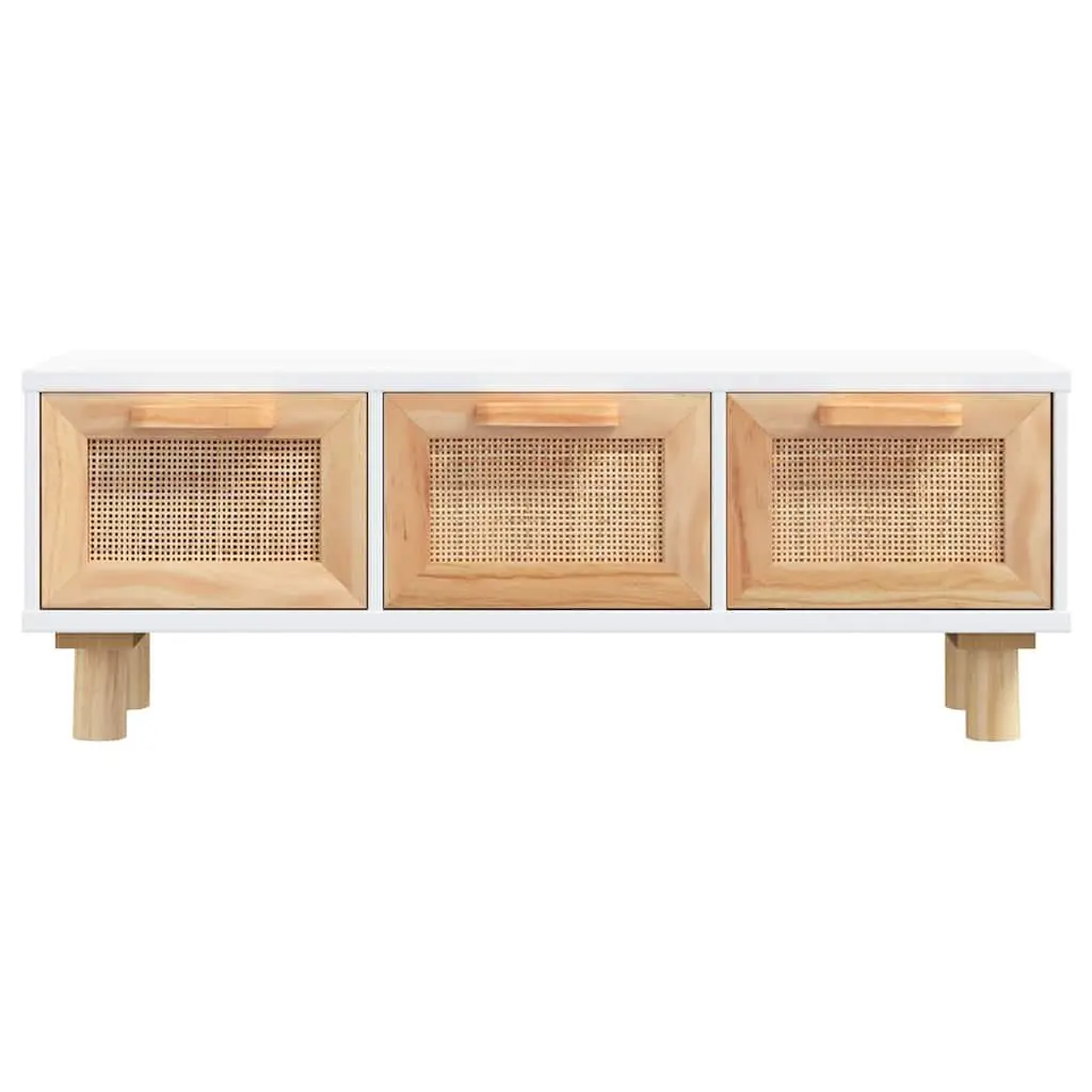 Coffee Table Living Room White 80x40x30cm 3 Drawers Rattan Weaving Storage