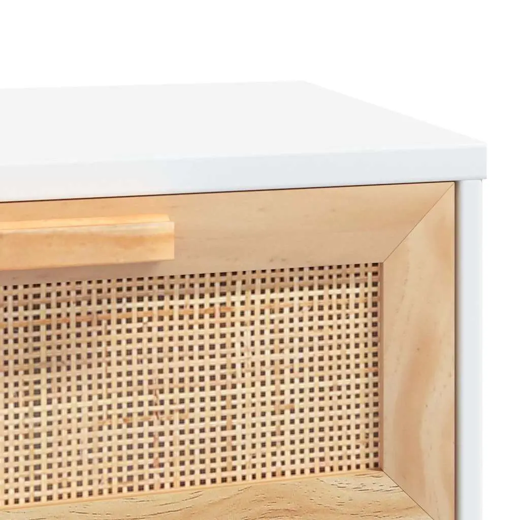 Coffee Table Living Room White 80x40x30cm 3 Drawers Rattan Weaving Storage