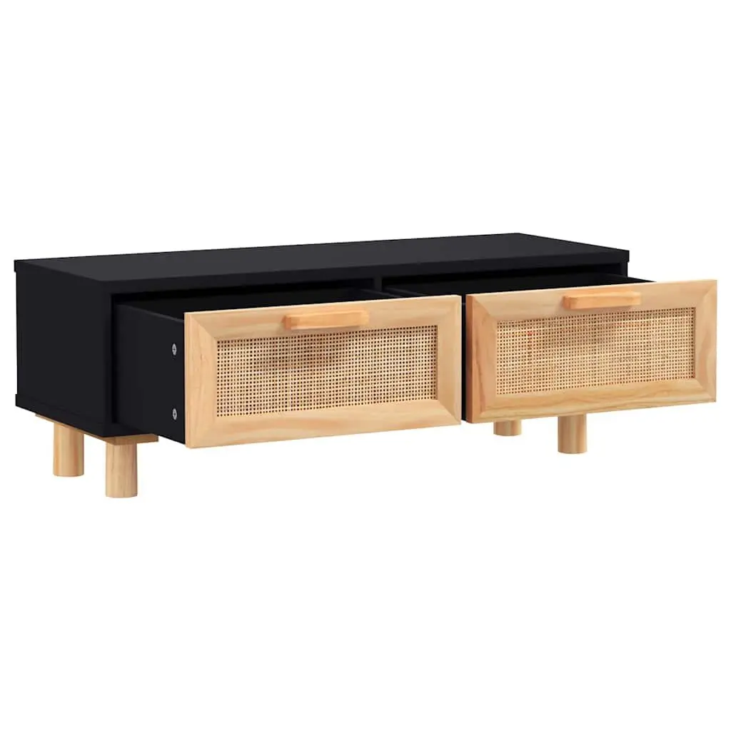 Coffee Table Black Storage Drawers Rattan Weaving Side Table Home Furniture