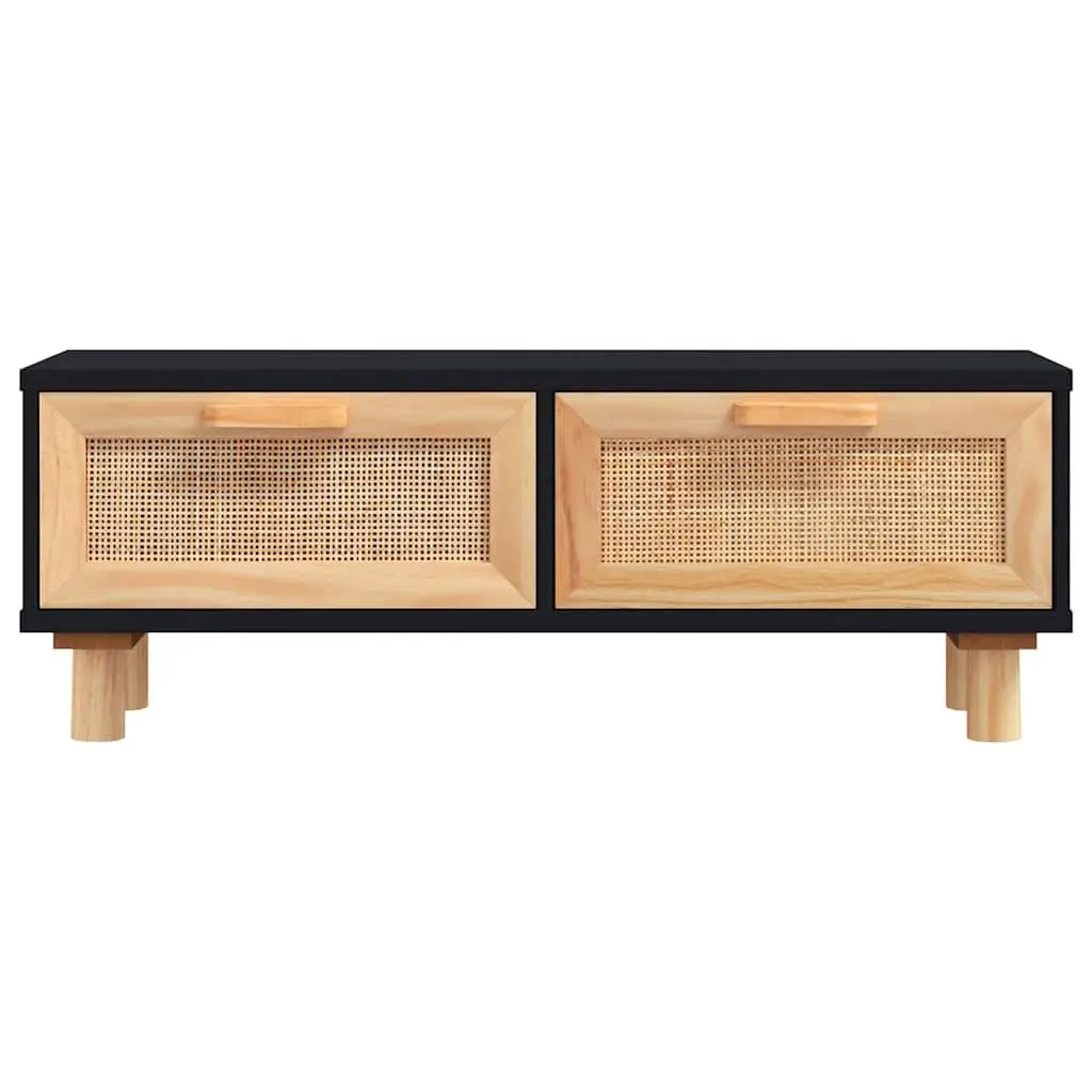 Coffee Table Black Storage Drawers Rattan Weaving Side Table Home Furniture