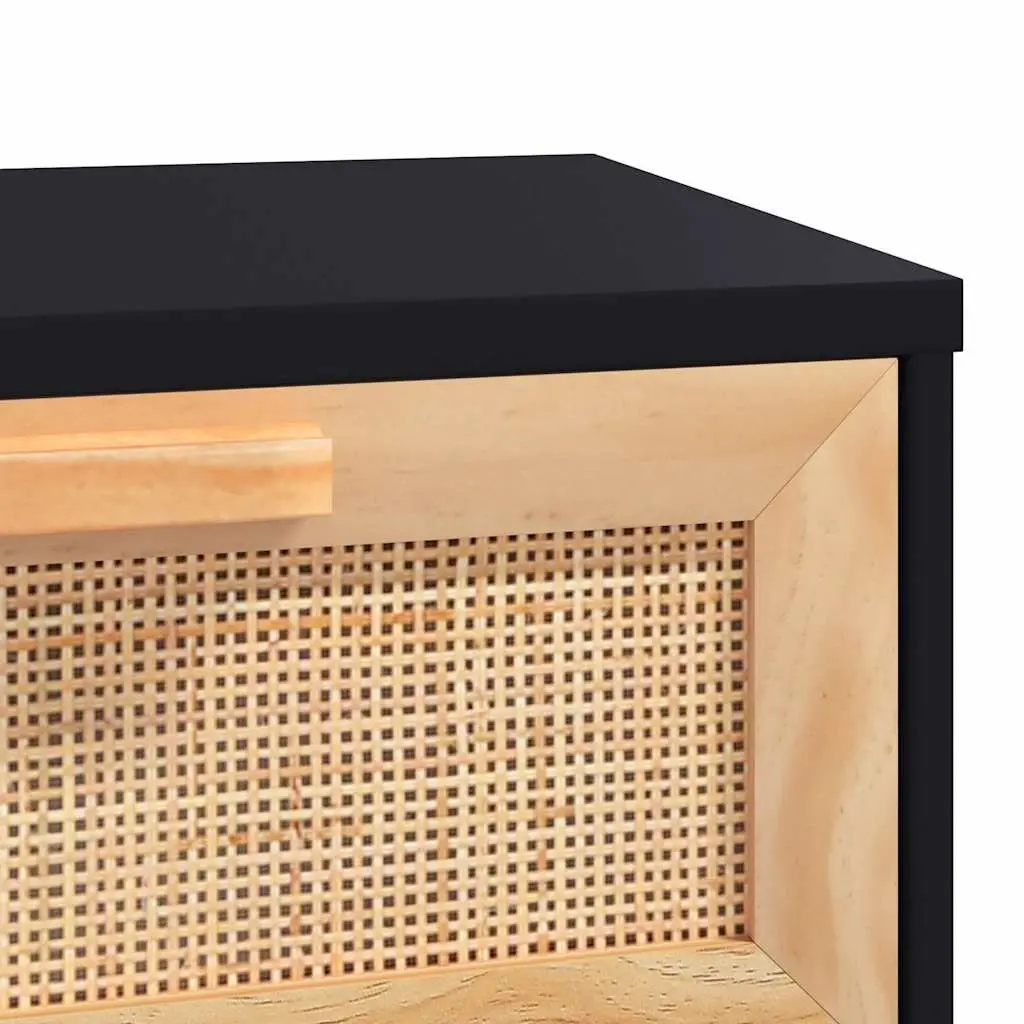 Coffee Table Black Storage Drawers Rattan Weaving Side Table Home Furniture