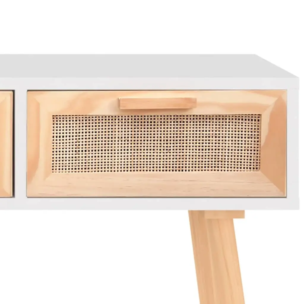 Console Table White Living Room 105x30x75cm Solid Wood Pine Rattan Drawers