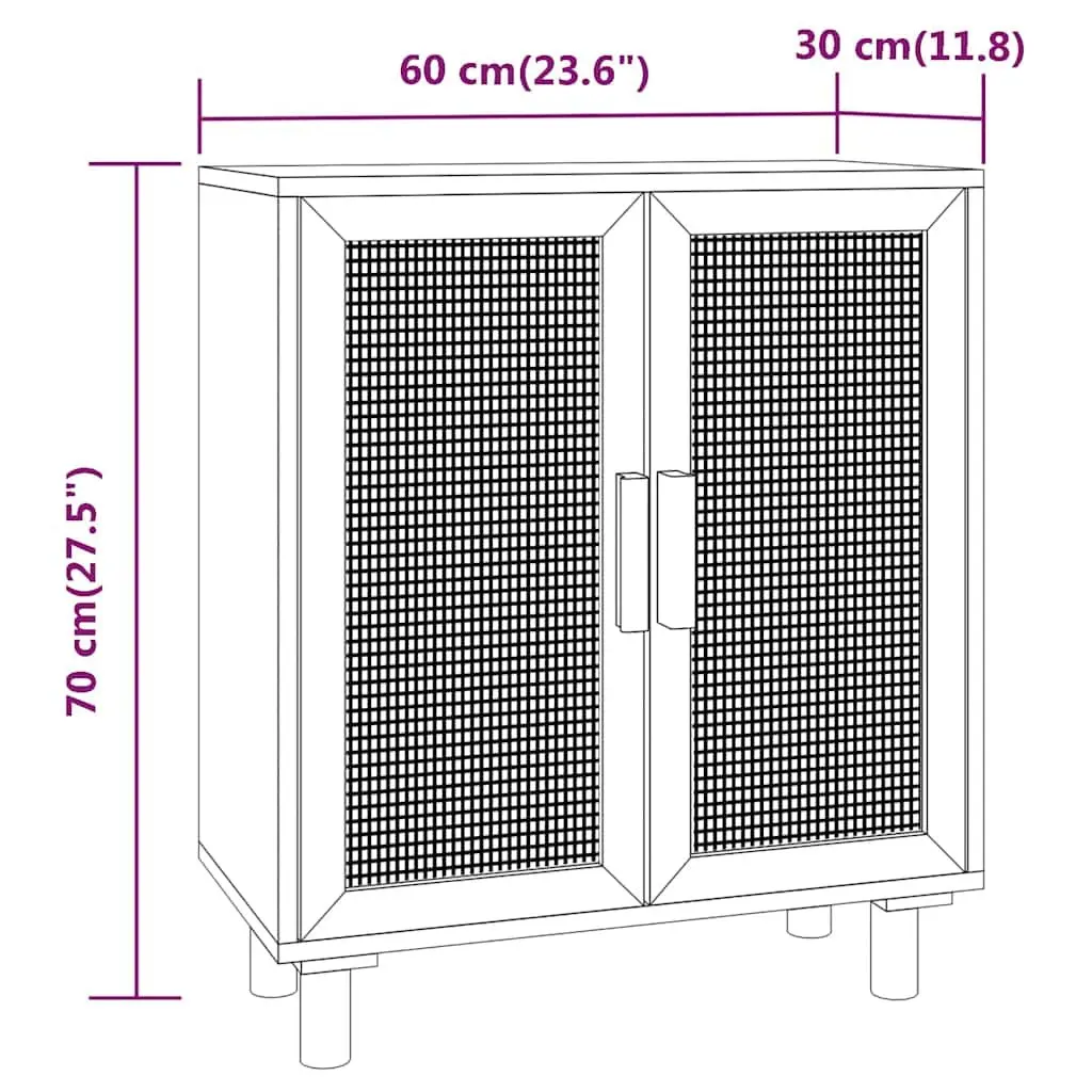 Sideboard White 60x30x70 cm Storage Cabinet with Rattan Door Design Furniture