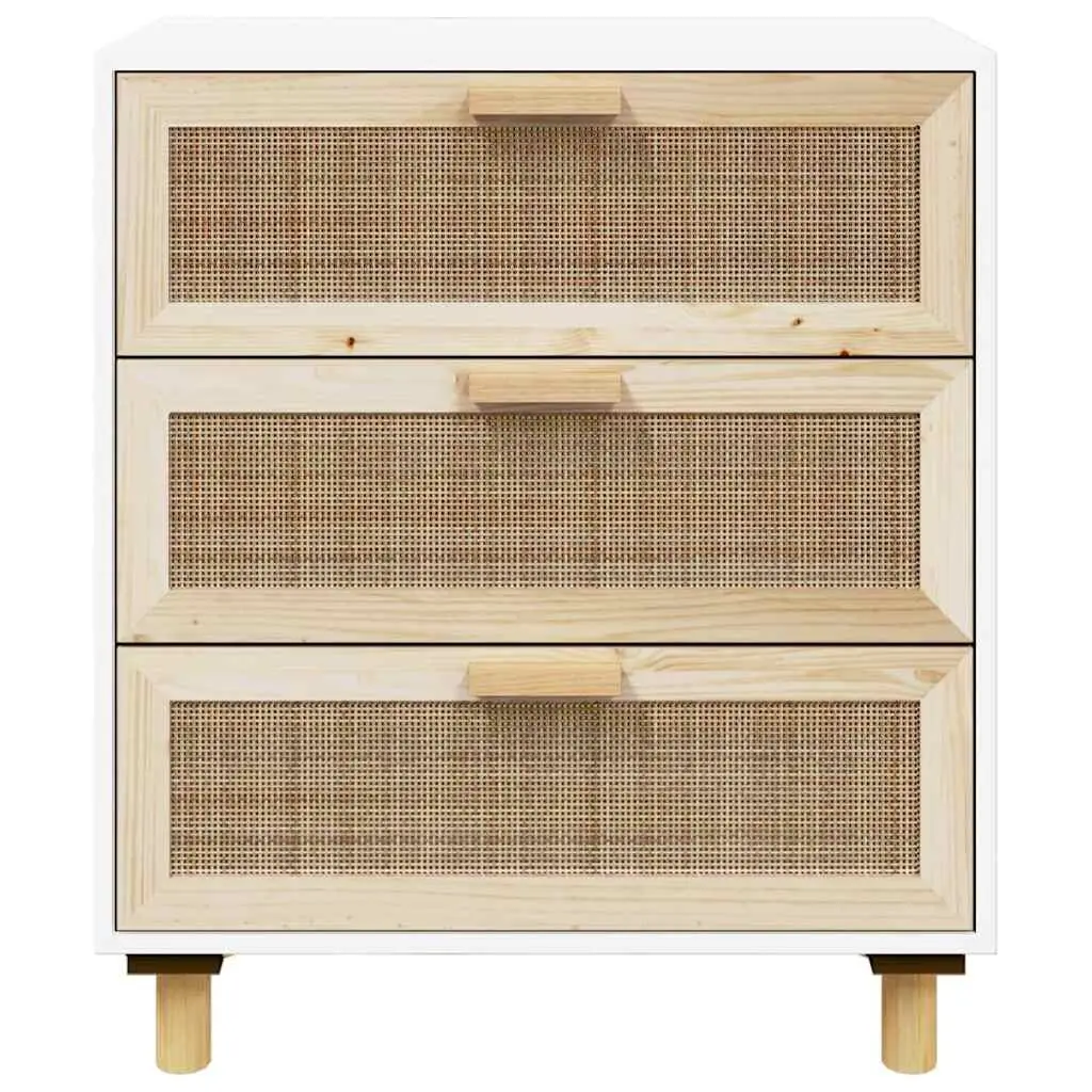 Sideboard White 60x30x70 cm Storage Cabinet with Drawers and Rattan Weaving