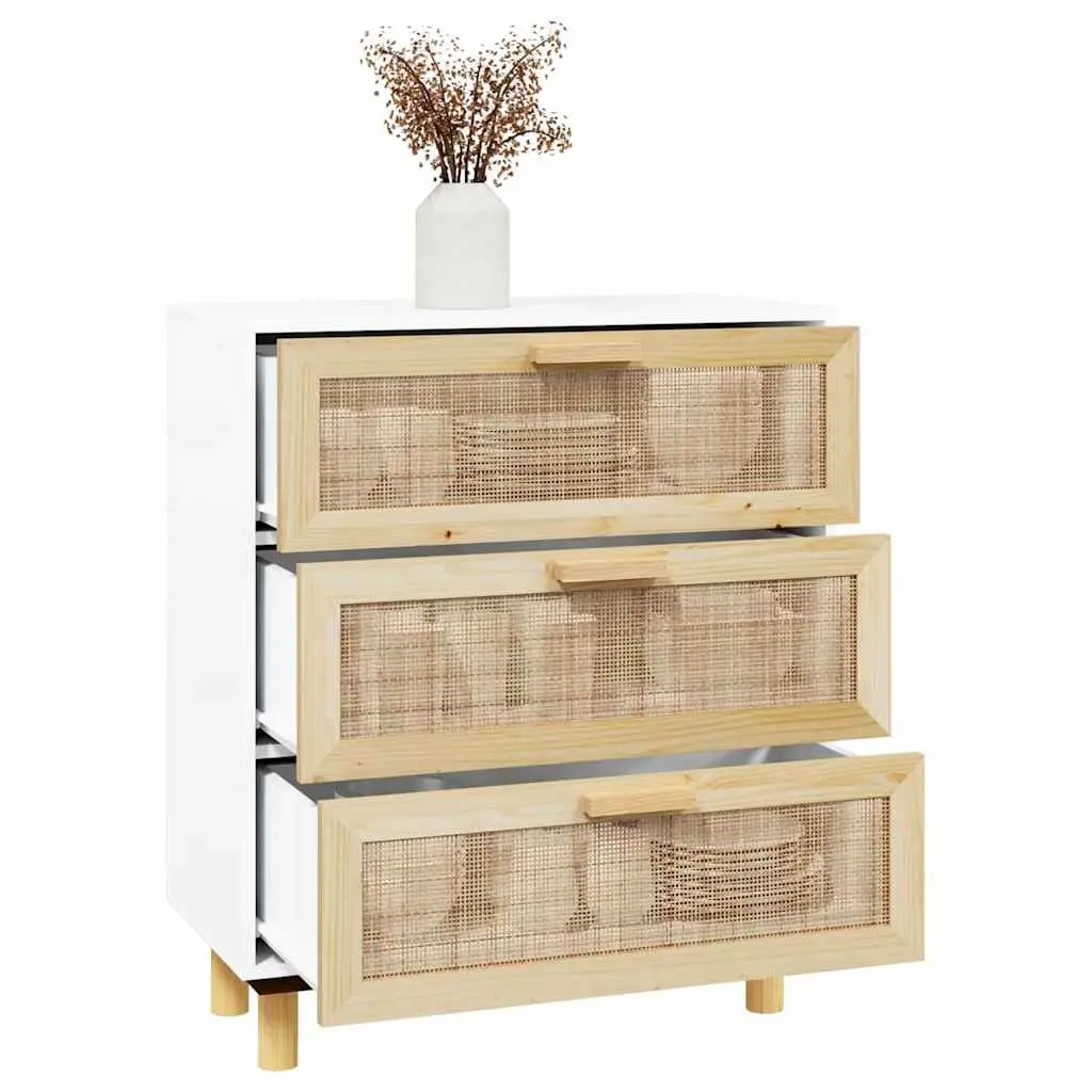 Sideboard White 60x30x70 cm Storage Cabinet with Drawers and Rattan Weaving