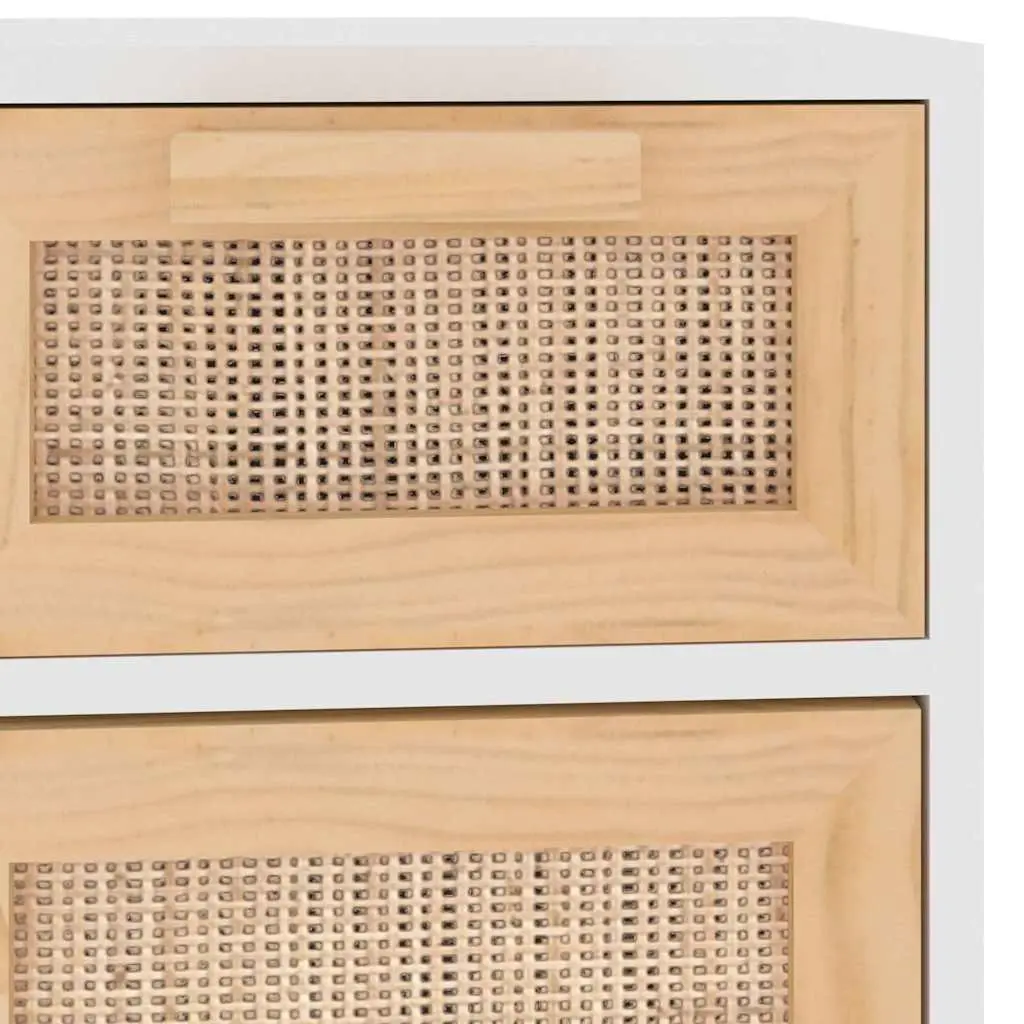 Sideboard Cabinet for Living Room 60W x 30D x 75H cm White with 2 Drawers Rattan Door Natural Wood Feet
