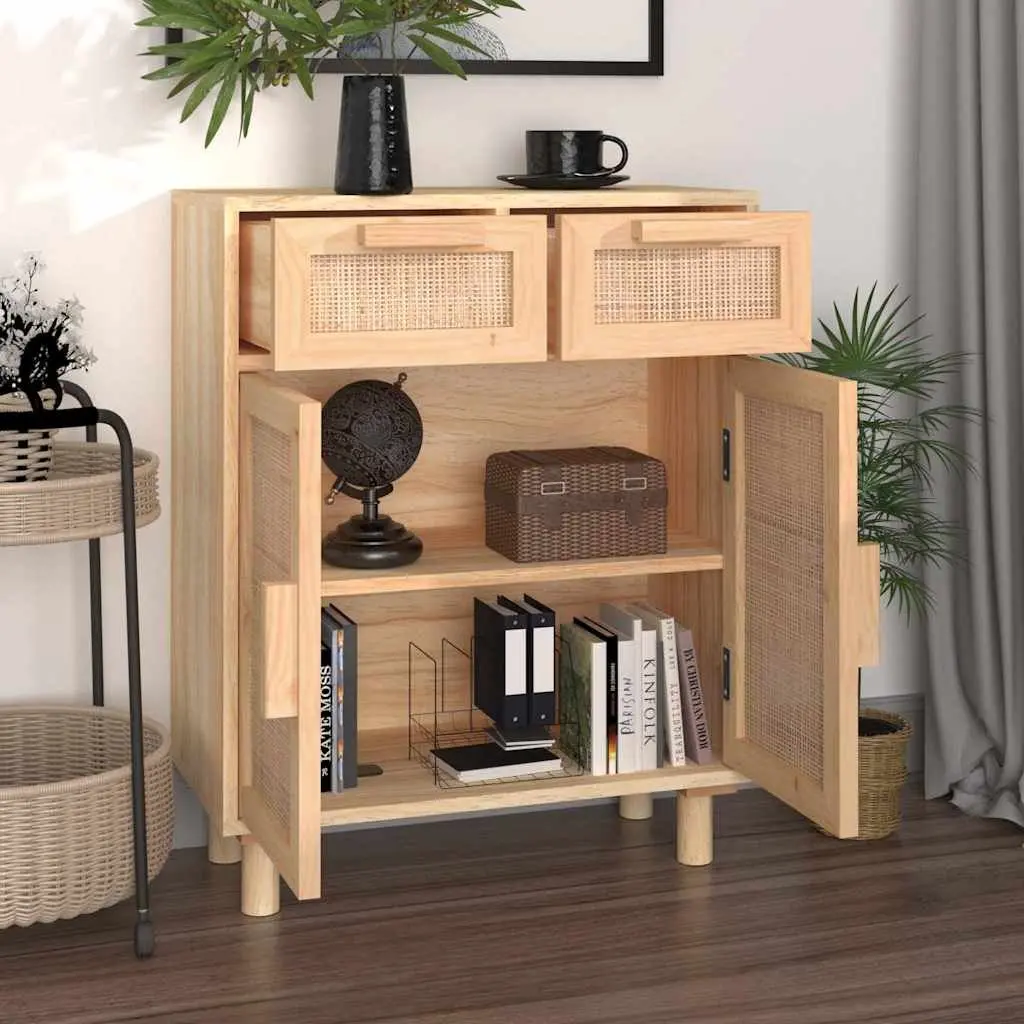 Sideboard Cabinet for Home 60x30x75cm Brown Solid Wood Pine Rattan Storage Furniture