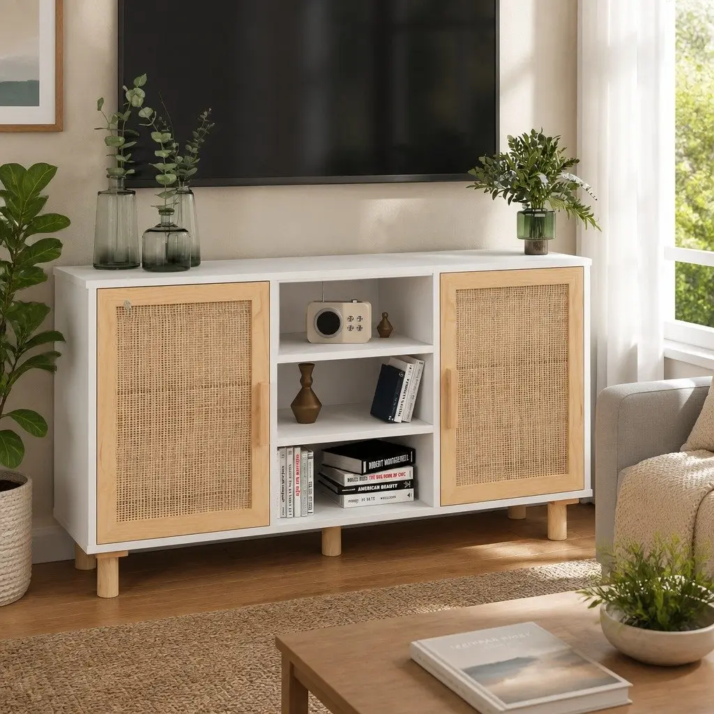 105x30x60cm White Sideboard with 5 Storage Compartments