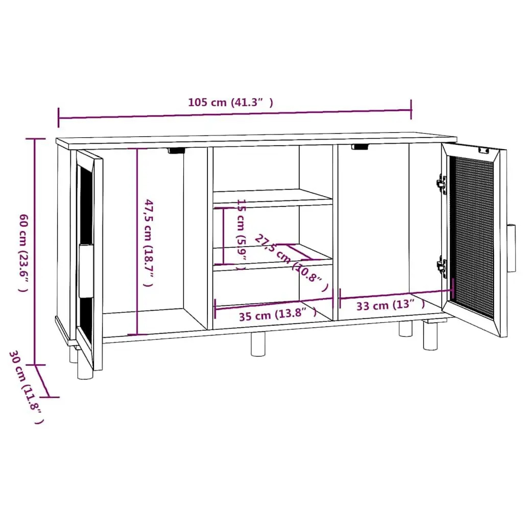 105x30x60cm White Sideboard with 5 Storage Compartments