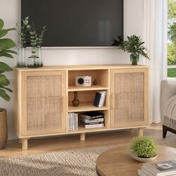 105x30x60cm Brown Sideboard Cabinet with Rattan Doors