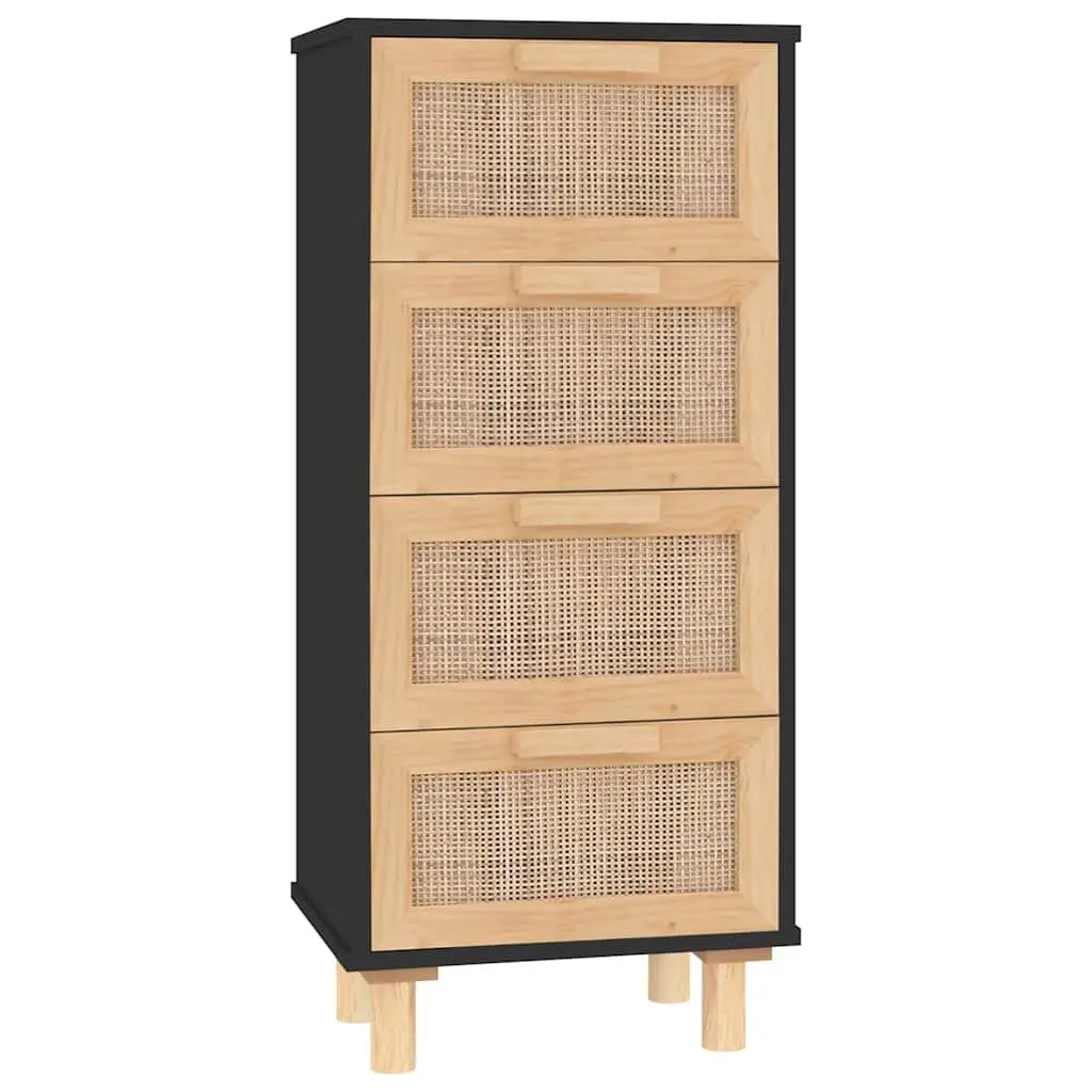 40x30x90cm Black Sideboard with Rattan Weaving