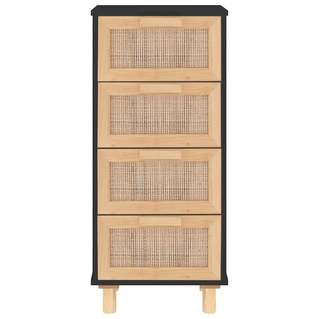 40x30x90cm Black Sideboard with Rattan Weaving