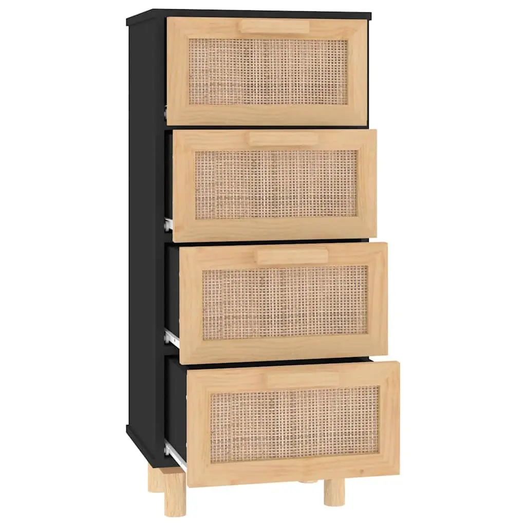 40x30x90cm Black Sideboard with Rattan Weaving