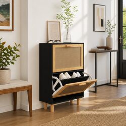 Shoe Cabinet: 52W x 25D x 80H cm with Rattan Drawers