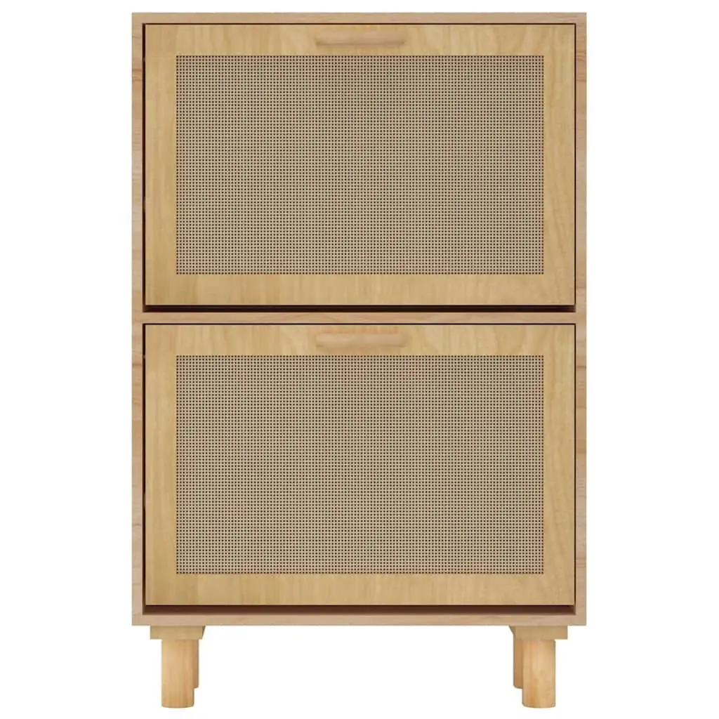 Shoe Cabinet Brown Scandinavian Design Storage Organiser 2 Drawers Rattan