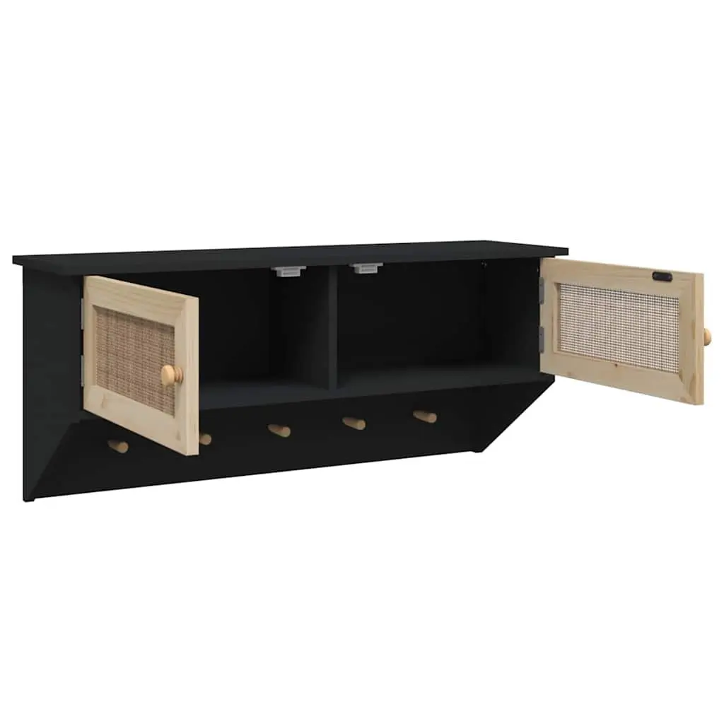 Coat Rack with Rattan Weaving and Top Compartment