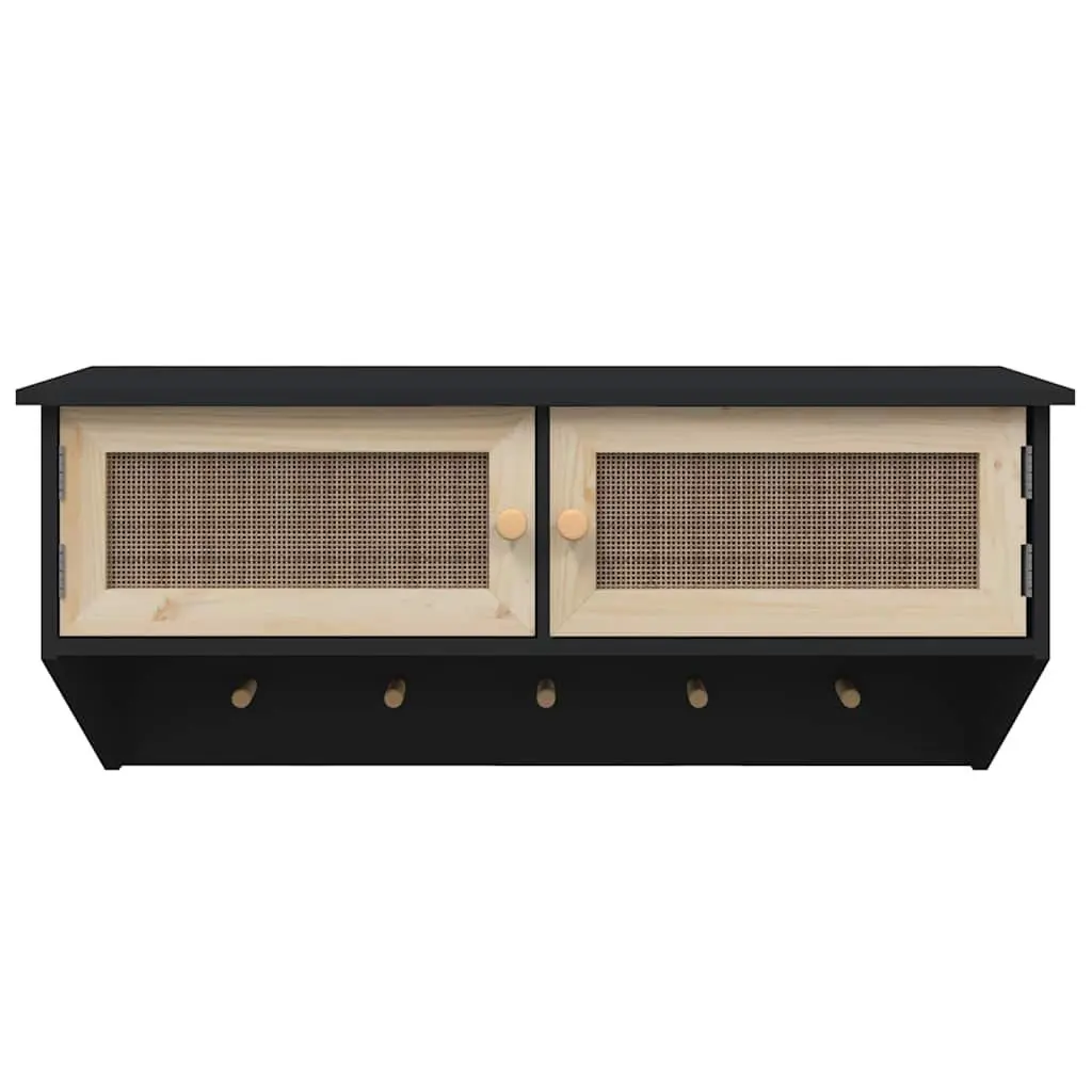 Coat Rack with Rattan Weaving and Top Compartment