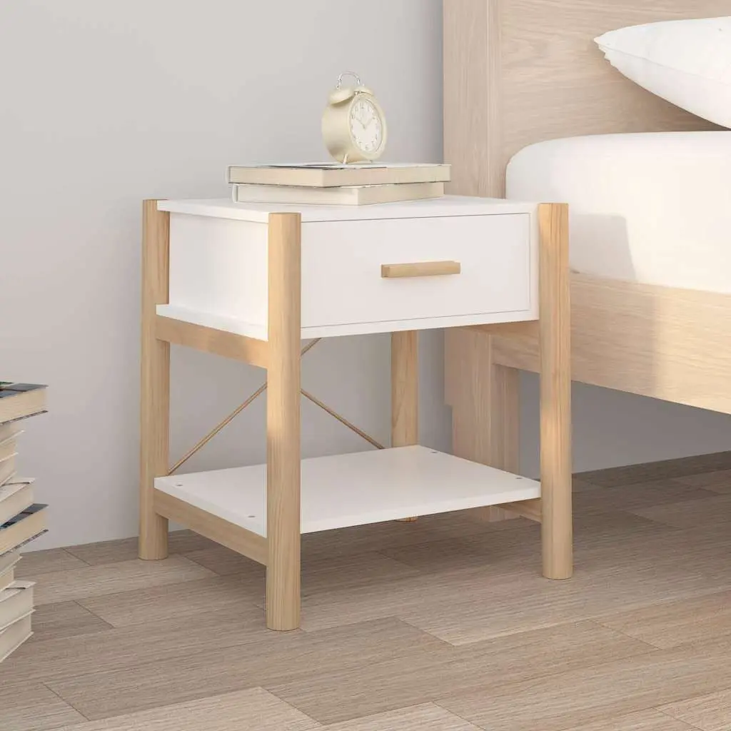 Bedside Tables Set of 2 White Engineered Wood Cabinet Storage Nightstand Bedroom