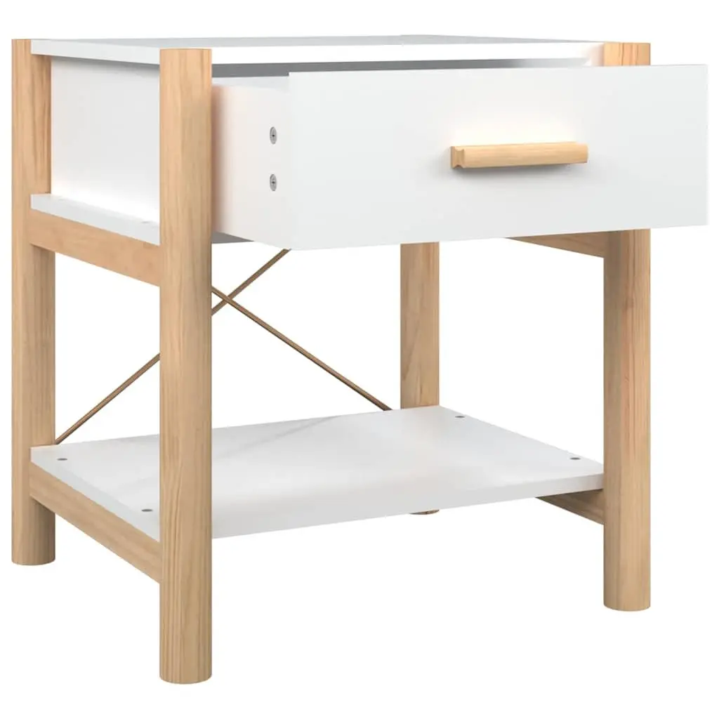Bedside Tables Set of 2 White Engineered Wood Cabinet Storage Nightstand Bedroom