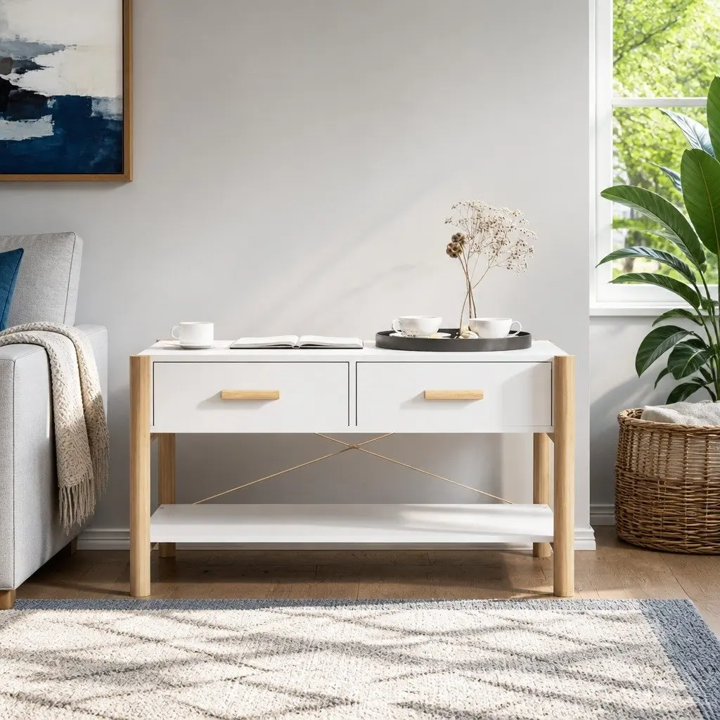 Coffee Table Living Room 82 x 48 x 45 cm White Engineered Wood Storage