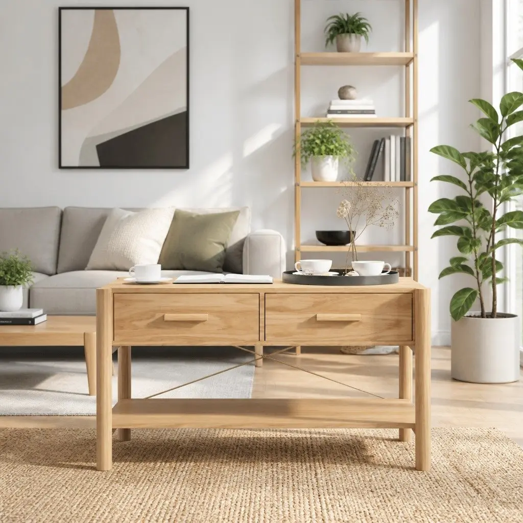 Coffee Table for Living Room Brown 82L x 48W x 45H cm Engineered Wood with Storage