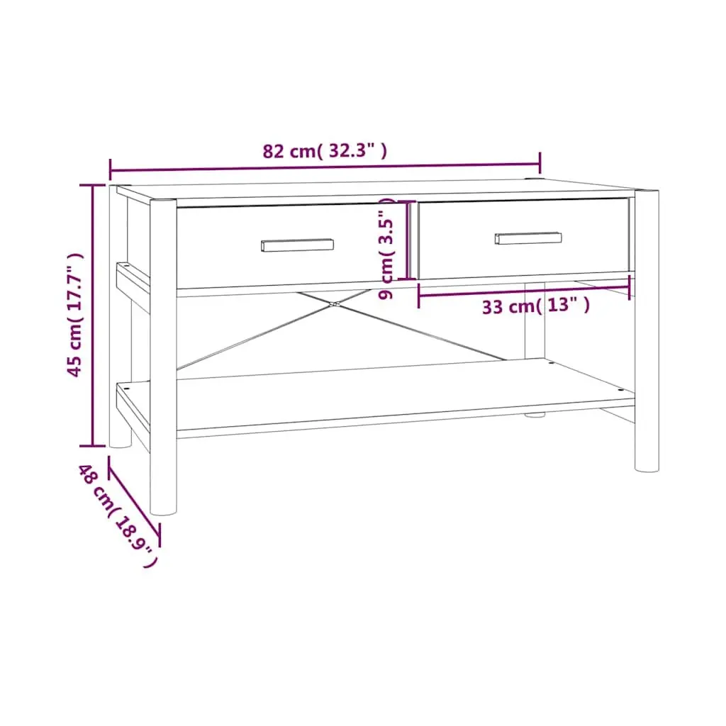 Coffee Table for Living Room Brown 82L x 48W x 45H cm Engineered Wood with Storage