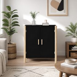 Black Engineered Wood Sideboard Cabinet - 62x38x70cm