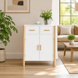 Functional White Storage Cabinet 62x38x75cm Engineered Wood