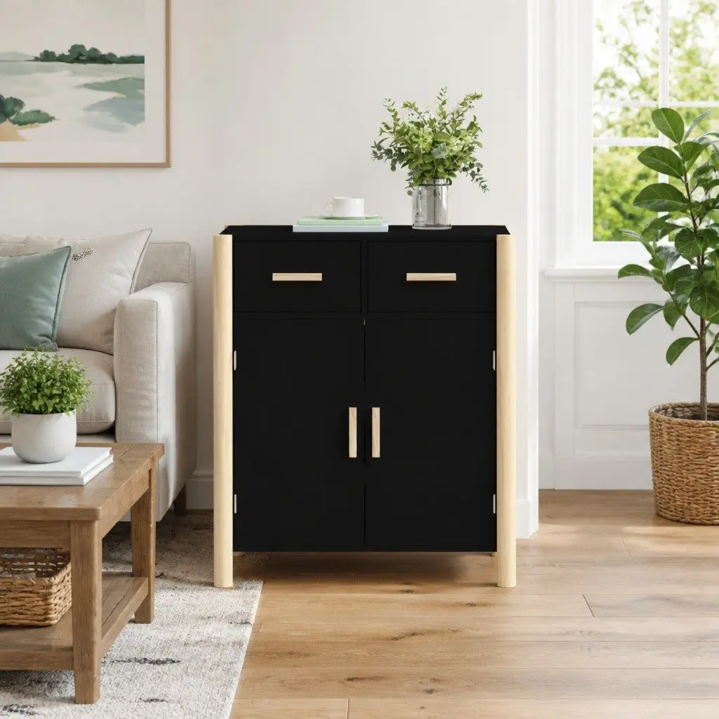 Sideboard Cabinet for Home 62x38x75cm Black Engineered Wood Storage Buffet