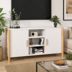 White Sideboard 107L x 38W x 60H cm with Solid Wood Legs