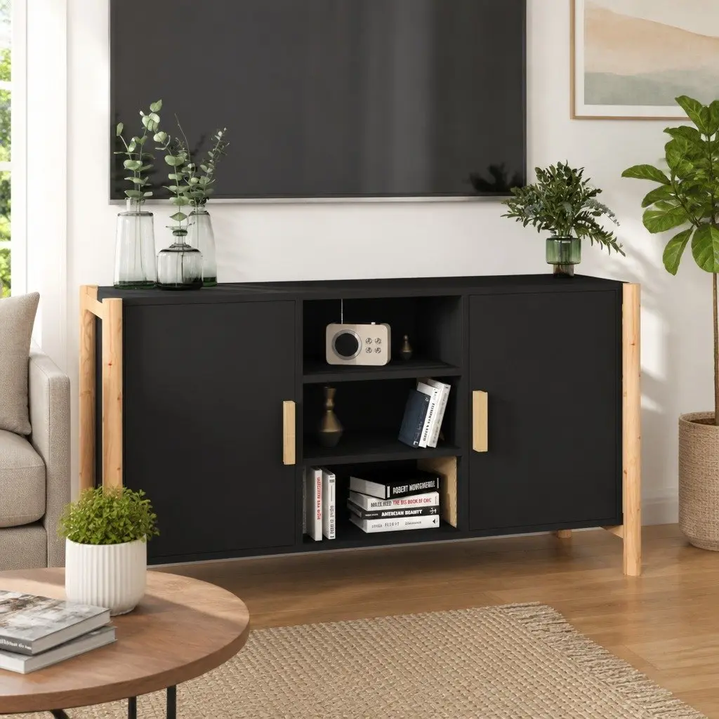 Sideboard Black Storage Cabinet for Home 107x38x60 cm Engineered Wood Buffet Table