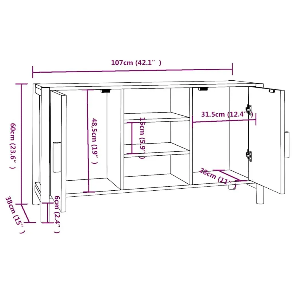 Sideboard Black Storage Cabinet for Home 107x38x60 cm Engineered Wood Buffet Table