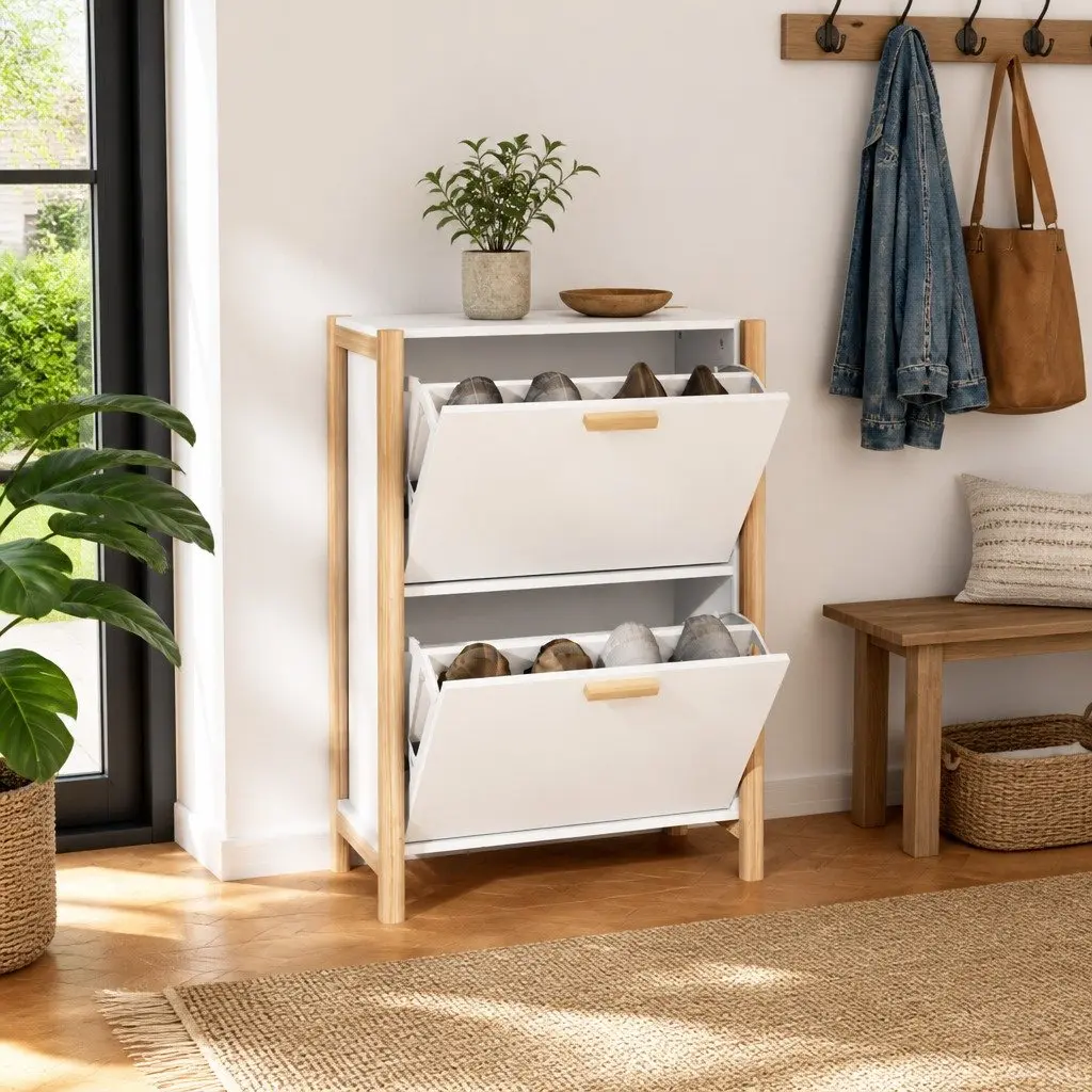Shoe Organiser Rack Engineered Wood White 57.5x33x80cm Home Use Cabinet Storage