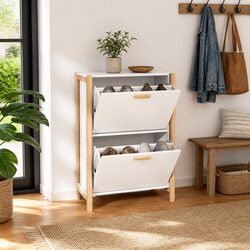 Shoe Cabinet Specifications: White 57.5x33x80cm Engineered Wood
