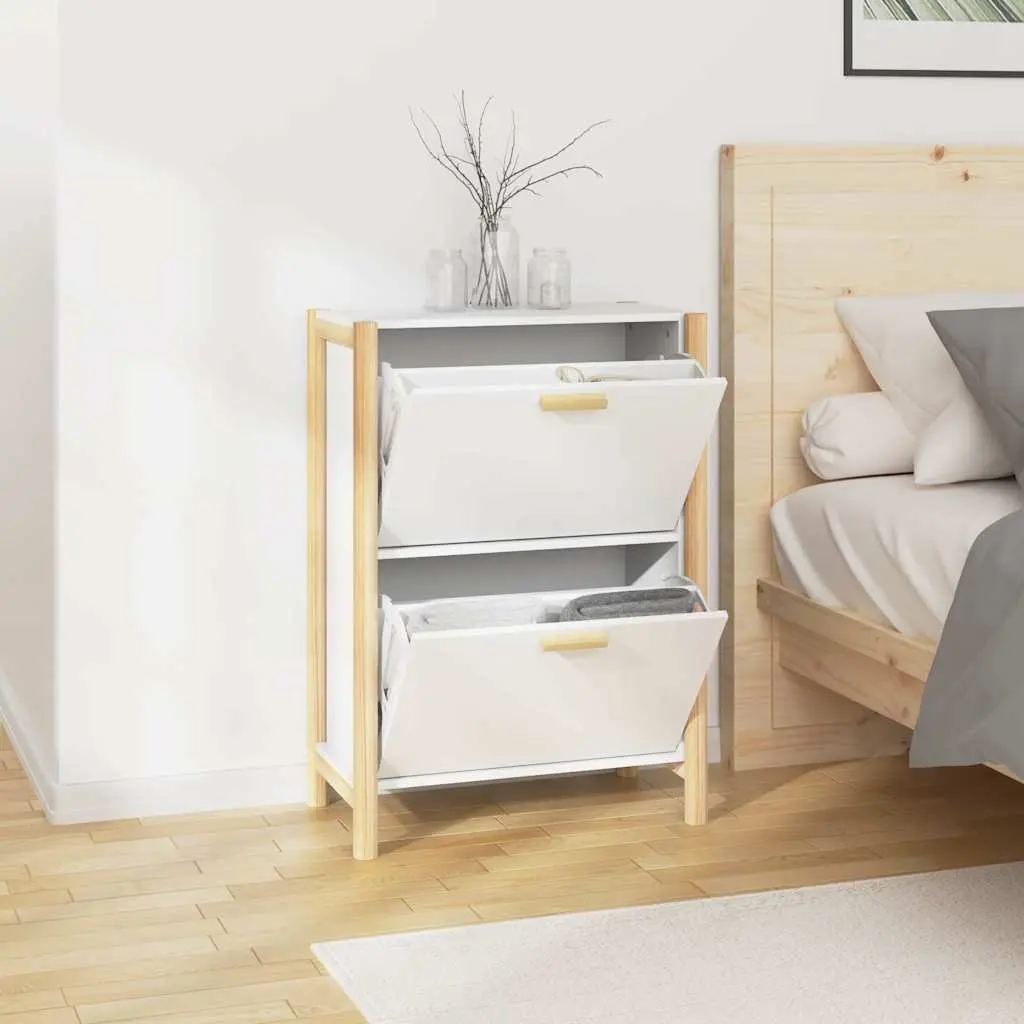 Shoe Organiser Rack Engineered Wood White 57.5x33x80cm Home Use Cabinet Storage